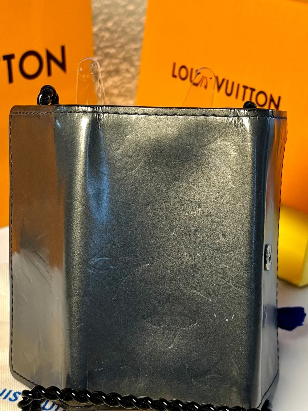 Louis Vuitton Charcoal Metallic Leather Key Holder w/LV Dust Bag| Box| Gift COA